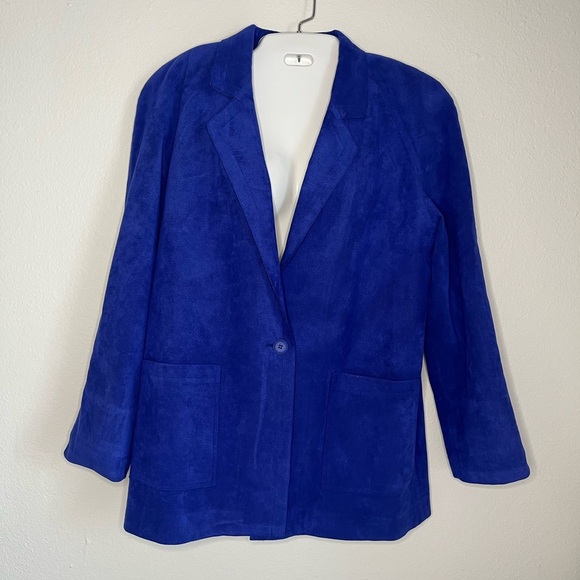 Vintage Lilli Ann Ultrasuede Blazer Royal Blue Sz L 💙 - Picture 1 of 6